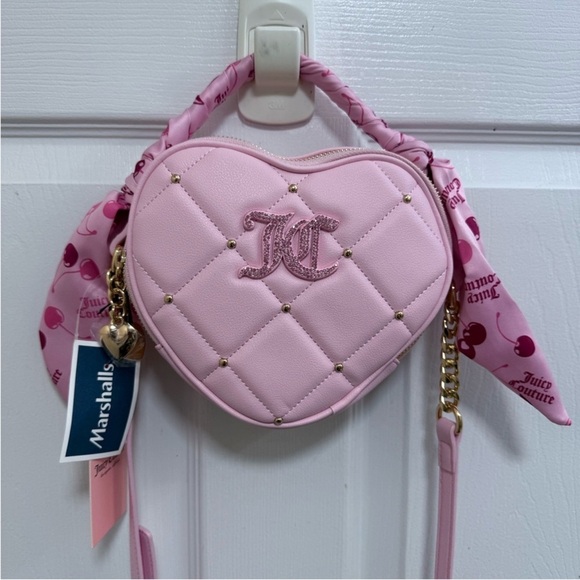 NWT Juicy Couture “Holding The Line” Light Pink Heart Xbody Bag w/ Cherry Scarf - Picture 1 of 4